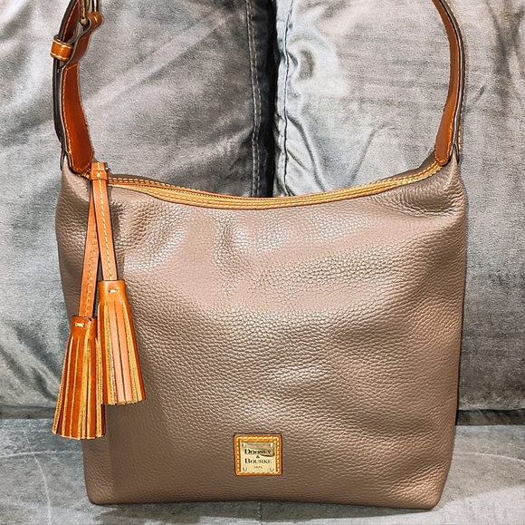 DOONEY & BOURKE PAIGE SAC PEBBLED LEATHER TASSLED HOBO BAG IN ELEPHANT BNWOT - Picture 13 of 17